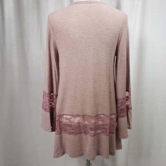 VOCAL Sweater Tunic Pink Soft Bell Sleeves & Lace S NWT - Picture 3 of 7